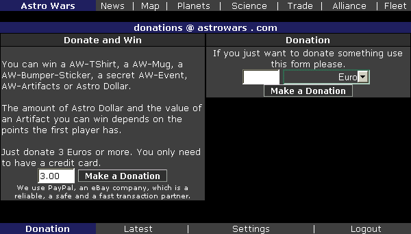 Donation page of the News Screen